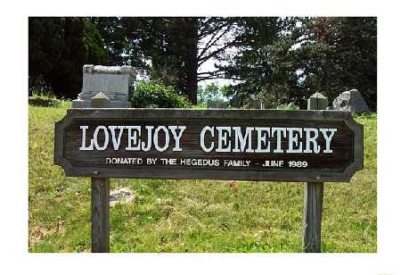 The sign for Lovejoy Cemetery located in Durand, Michigan.